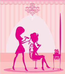 woman in hairdressing salon - elegant pink card