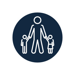 pictogram man with little kids, line block style