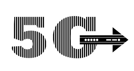 5G black and white graphic design logo with arrow pointing to the future