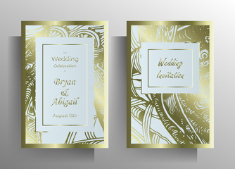 Design wedding invitation template set. Pattern with hand-painted metal texture. Vector 10 EPS.