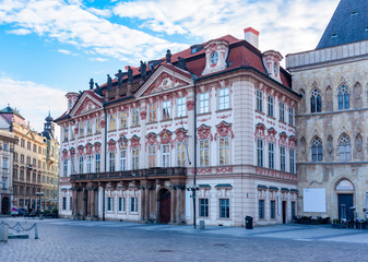 Fototapeta na wymiar Kinsky palace on Old town square in Stare Mesto, Prague, Czech Republic