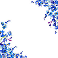 Watercolor Forget-me-not  blue floral frame. Watercolor blue flower for wedding invitations, babyshower, greeting cards. Wildflower illustration.