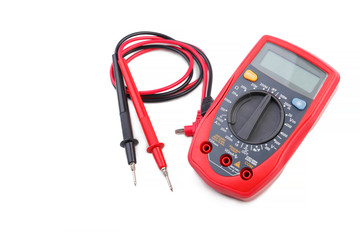 Electronic digital multimeter isolated on white background