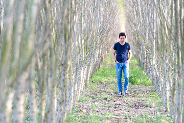 lonely man on a forest walk