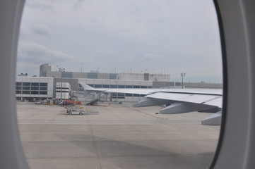 Airport view through the plane window before departure, Houston, Texas