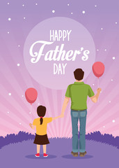 fathers day card dad and daughter with balloons helium