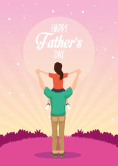 fathers day card with dad carrying daughter characters