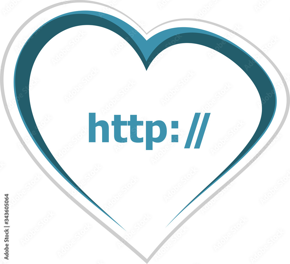 Poster text http. web design concept . love heart icon button for web services and apps