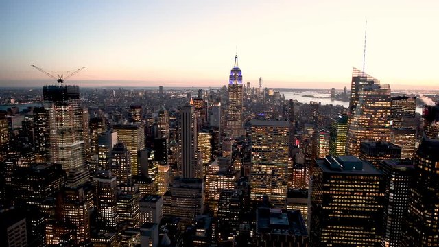 NEW YORK CITY, USA - DECEMBER 7, 2018: Aerial view of Midtown at night, Manhattan, New York City, USA