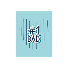 Happy fathers day card concept, number 1 dad over blue and white background