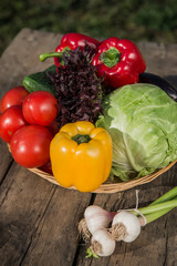Fresh vegetables on wooden table. Market vegetable, garden.Diet concept. Healthy organic vegetarian food.