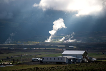 Geyser erruption smoke