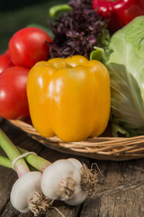Fresh vegetables on wooden table.  Market vegetable, garden.Diet concept. Healthy organic vegetarian food. 