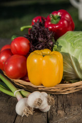 Fresh vegetables on wooden table.  Market vegetable, garden.Diet concept. Healthy organic vegetarian food. 