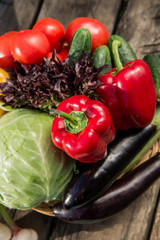 Fresh vegetables on wooden table.  Market vegetable, garden.Diet concept. Healthy organic vegetarian food. 