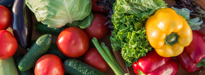 Fresh vegetables on wooden table.  Market vegetable, garden.Diet concept. Healthy organic vegetarian food. 
