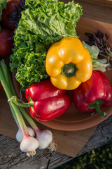 Fresh vegetables on wooden table.  Market vegetable, garden.Diet concept. Healthy organic vegetarian food. 