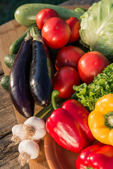 Fresh vegetables on wooden table.  Market vegetable, garden.Diet concept. Healthy organic vegetarian food. 