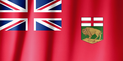 Realistic flag of Manitoba on the wavy surface of fabric. Perfect for background or texture purposes