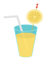 Vector summer cocktail with straw. Yellow lemonade illustration isolated on white background. Cute beach drink with lemon slice. .
