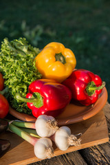 Fresh vegetables on wooden table.  Market vegetable, garden.Diet concept. Healthy organic vegetarian food. 