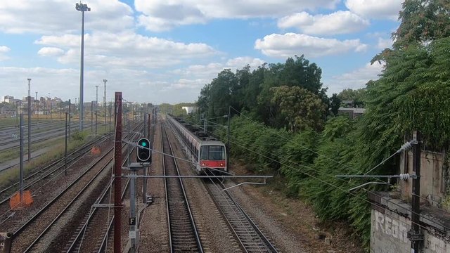 Train du R&eacute;seau Express R&eacute;gional de la r&eacute;gion parisienne en France. Voiture &eacute;lectrique de transport par rail