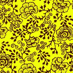 Fototapete Rund seamless pattern with yellow flowers. indonesian batik. indonesian batik pattern vector © mbahmardidigital