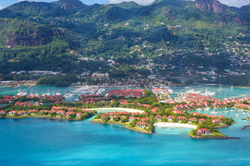 Seychelles Eden Island beach Mahe vacation paradise ocean aerial photo view
