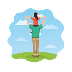 fathers day card with dad carrying daughter characters
