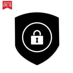 Security shield ob pad lock, key shield Icon symbol Flat vector illustration for graphic and 