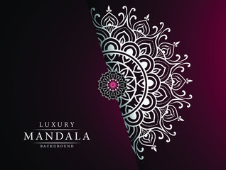 Luxury ornamental mandala design background with silver arabesque pattern arabic islamic east style	
