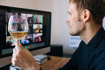 Video conference party online meeting with friends and family. Birthday party in facetime call....
