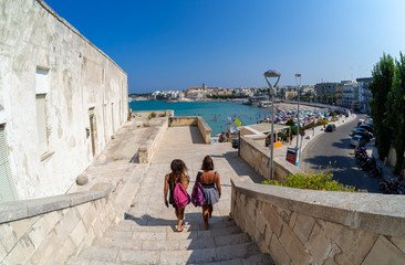 Fototapeta na wymiar Panoramic view of the old city Otranto on the seaside in summertime in Italy