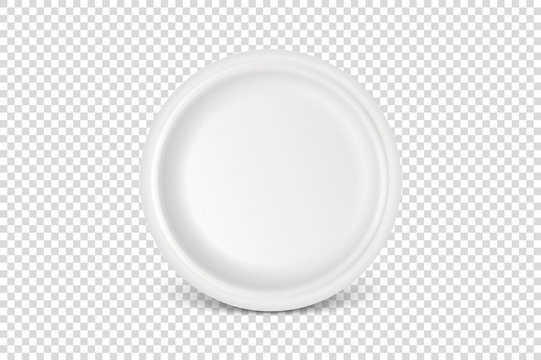 Vector 3d Realistic White Porcelain, Plastic or Paper Disposable Food Dish Plate Icon Closeup Isolated. Front View. Design template, Mock up for Graphics, Branding Identity, Printing, etc
