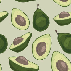 Avocado pattern hand drawn in green and light green colors
