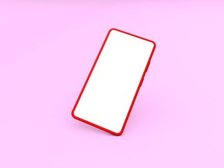 Blank smartphone on a pink background. 3d render illustration.