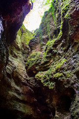 Non Valley, Trentino, Italy - 31 august 2019 - The deep canyon excavated by the Rio Sass