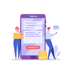 People using mobile phone and writing mail. Contact us banner. Concept of online support, customer support, email marketing. Vector illustration for UI, web banner, mobile app