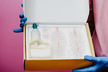 Set for hijama. Vacuum pumps and jars for hijama.