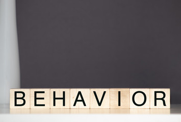 BEHAVIOR word written on wood block. BEHAVIOR text on wooden table for your desing, concept.