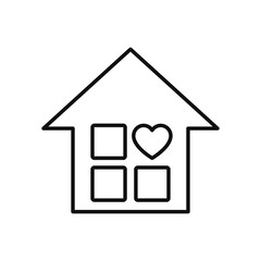 stay home concept, house with window in heart shape, line style