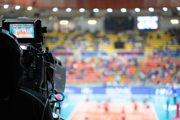 Blurred background of professional volleyball league cup championship international competition...