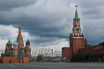 Moscow Russia - August 2018. Red Square, Kremlin. The main square of the country. Reconstruction, fences, repairs