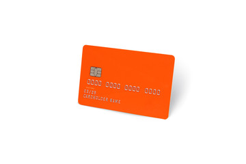 Orange credit card isolated on a white background