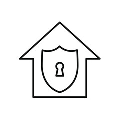stay home concept, house with security shield icon, line style
