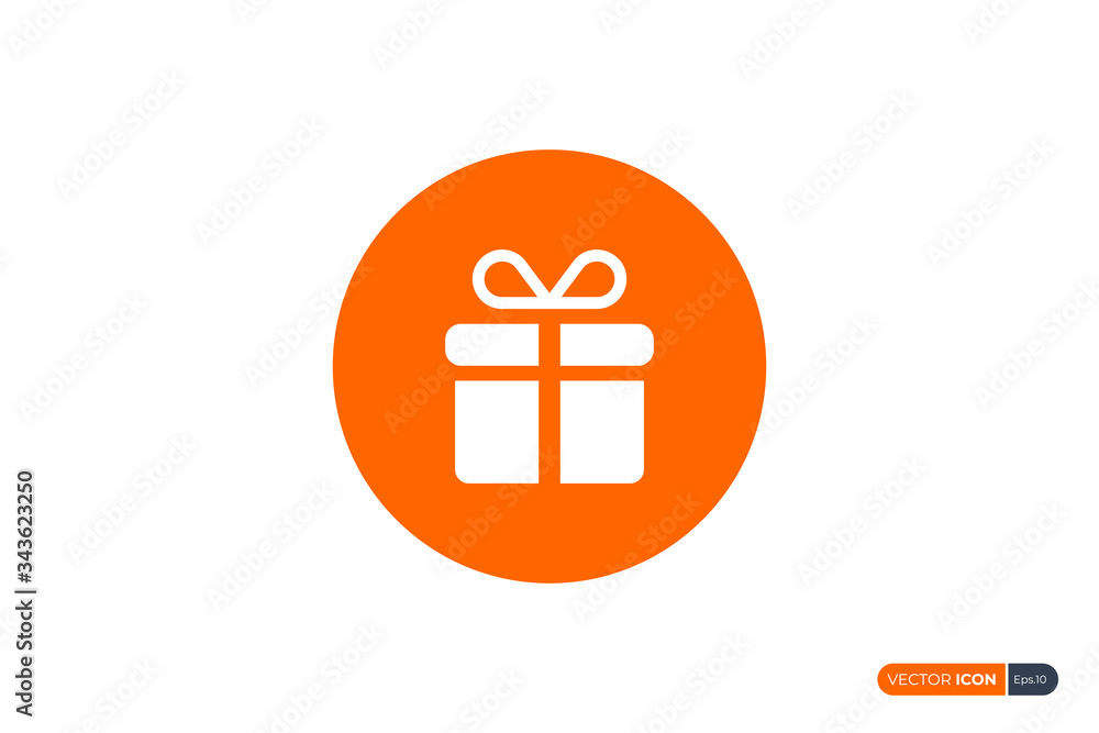 Aufkleber white gift box icon with orange circle shape isolated on white background. flat vector icon design t