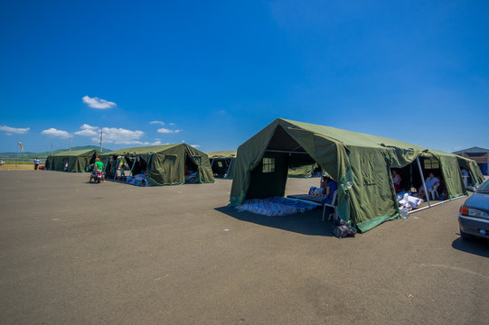 Portoviejo, Ecuador - April, 18, 2016: Tents for the refugees after 7.8 earthquake.