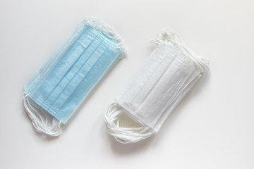 Protective medical masks isolated on white background. Disposable surgical face mask cover mouth...