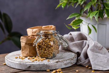 Soy bean in glass jar