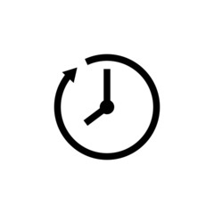 Clock Icon, Time symbol in black flat design on white background